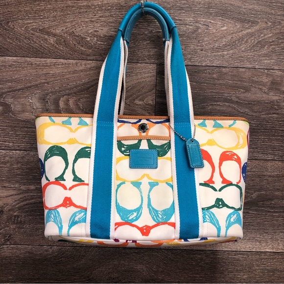 Coach Handbags - Coach Hampton Y2K Vintage Canvas Leather Scribbled C Double Handle Medium Tote